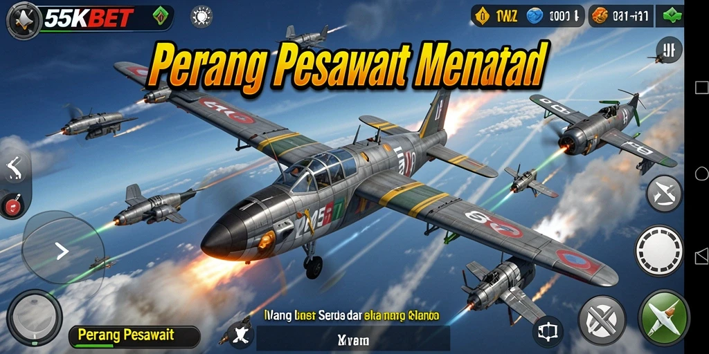 Tampilan antarmuka permainan Perang Pesawat yang menarik dan penuh aksi.