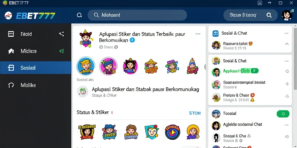 Tampilan antarmuka EBET777 dengan koleksi stiker menarik.