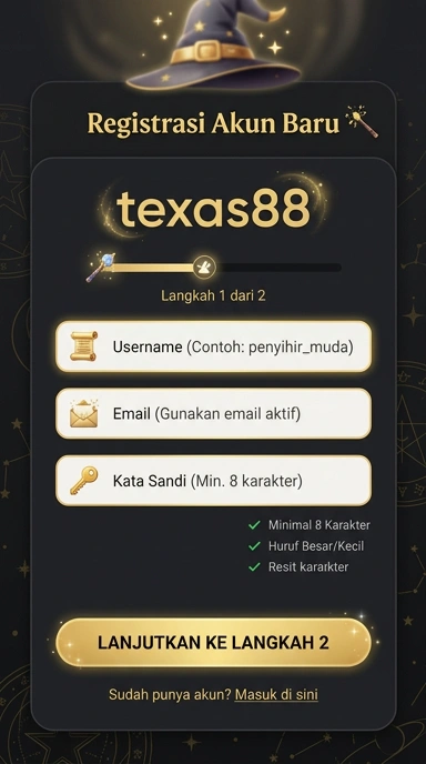 Tampilan halaman daftar texas88
